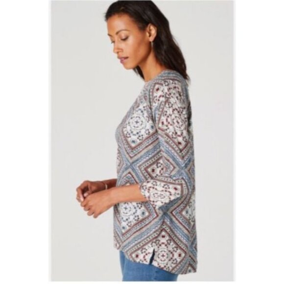 J. Jill Womens blouse top diamond pattern button back size medium rayon - Picture 7 of 7